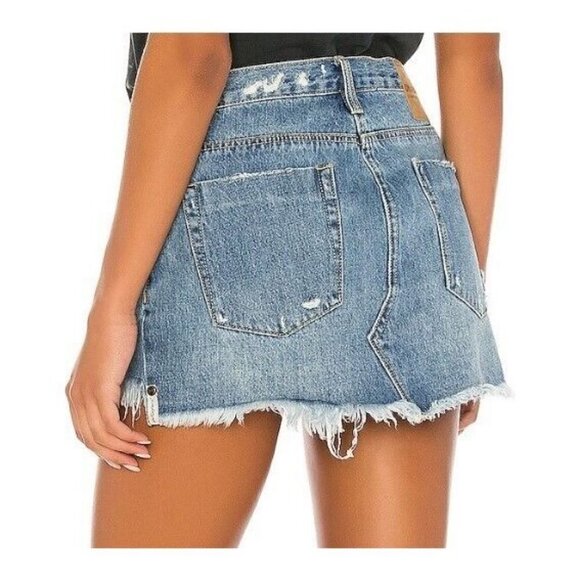 New One Teaspoon Texan Blue Junkyard Skirt Womens 24 Blue Denim Mini - Picture 2 of 7